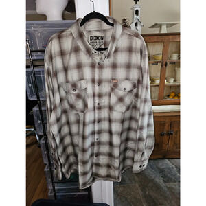 DIXXON Flannel "Ordinance" Men's 4XL Snap Button Brown Khaki Tan Plaid Shirt